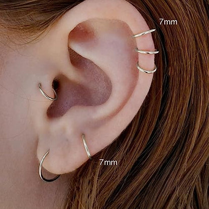 Small Gold Hoop Earrings, Lightweight 14K Gold Plated Huggie Hoop Earrings for Cartilage Helix Tragus, Hypoallergenic Earrings for Women Men, Tiny Thin Hoops Surgical Steel Endless Hoops Earrings 6-10 mm - color: 7mm Hoop Silver-18g