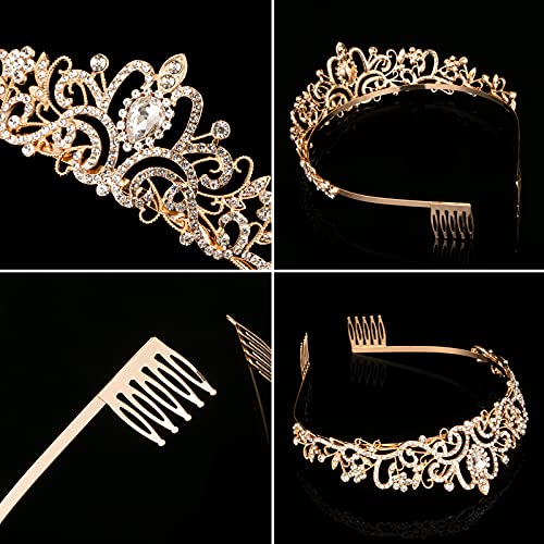 Crystal Tiara Crowns For Women Girls Princess Elegant Crown with Combs Women's Headbands Bridal Wedding Prom Birthday Party - color: Gold Crown 5PCS, size: 5Pcs