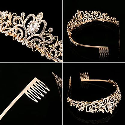 Crystal Tiara Crowns For Women Girls Princess Elegant Crown with Combs Women's Headbands Bridal Wedding Prom Birthday Party - color: Gold Crown 5PCS, size: 5Pcs