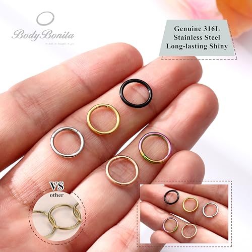 4/5/8 pcs 16G/18G/20G 316L Surgical Steel Hinged Nose Rings Hoops Lip Septum Rings Helix Conch Rook Cartilage Tragus Earrings Piercing Jewelry Black Silver Gold Plated Nose Rings Women Men - color: Mixed - 16G 8mm- 5PCs