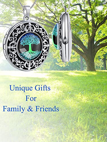 Farfume Personalized Photo Necklace for Women/Men, Memorial Jewelry Gifts | Holds 2 Pictures Pendant, Custom Engraved Text, Beautiful Locket for Girls, Durable Stainless Steel, Mothers Day Gifts - color: A-3 Life tree locket necklace