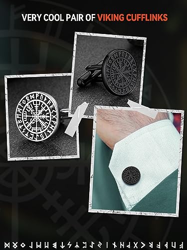 FaithHeart Mens Cufflinks, Norse Viking Tuxedo Shirt Cuff Links, Stainless Steel Cuff Links and Shirt Studs, Gift Box - style: 01. Compass-Silver
