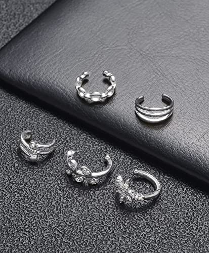 4-10 Pairs Stainless Steel Ear Cuff Helix Cartilage Clip On Wrap Earrings Fake Nose Ring Non-Piercing Adjustable - color: A7:10Pairs, Silver Tone