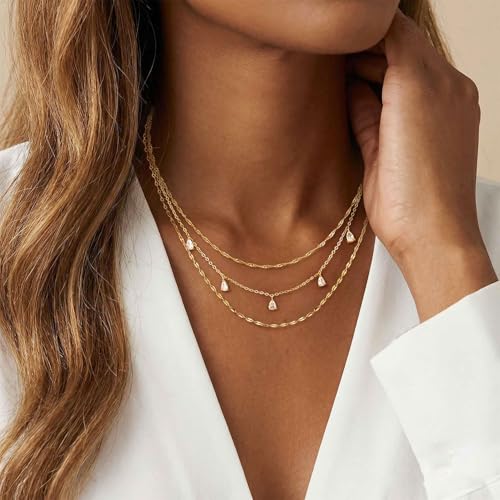 XIXINI Layered Necklaces for Women, Dainty Gold Necklace Stack 14k Gold Plated Layering Pendant Necklace Set Simple Statement Gold Necklaces for Women Trendy Fashion Waterproof Gold Jewelry - color: Gold-Set 1