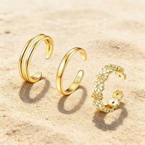 3Pcs Gold Toe Rings for Women,Trendy CZ Flower Toe Rings Silver Open Adjustable Band Ring Summer Foot Jewelry Accessories - color: flower cz