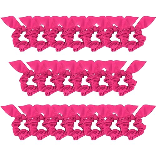 20 Pack Satin Silk Hair Accessories for Women: Hot Pink Scrunchies, Bow Ponytail Holders, and Ribbon Hair Ties for Thick Hair - color: Hot Pink