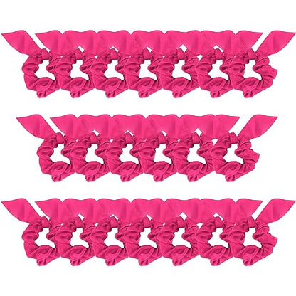 20 Pack Satin Silk Hair Accessories for Women: Hot Pink Scrunchies, Bow Ponytail Holders, and Ribbon Hair Ties for Thick Hair - color: Hot Pink