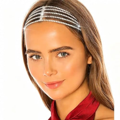 GORTIN Rhinestones Head Chain Crystal Headband Headpiece Sparkle Bridal Wedding Hair Chain Prom Hair Accessories for Women (Silver) - color: Silver