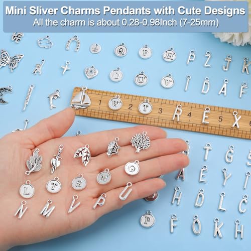Modacraft 254 Pcs Silver Charms for Jewelry Making with Alphabet Letters | Wholesale Bulk Tibetan Silver Charm Pendants for Bracelet Necklace DIY Crafting - style: Sliver Charm & Letter Charms-254 Pcs