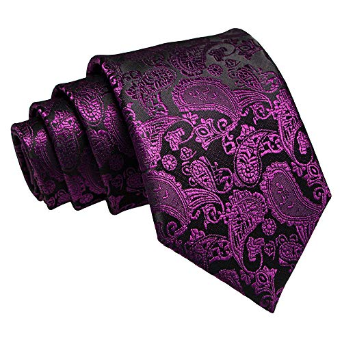 JEMYGINS Mens Solid Color Paisley Necktie and Pocket Square with Tie Clip Sets - color: Purple