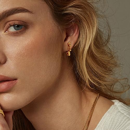 DREMMY STUDIOS Gold Dainty Huggie Hoop Earrings 18K Gold Plated Exquisite Open Tassel Dangle Charm Drop Sleeper Geometric Cross Coin Star Heart White CZ Simple Hypoallergenic Earrings for Women - color: Star-Hoop