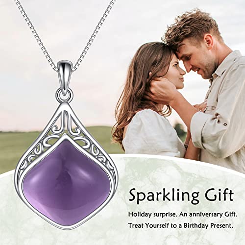 YAFEINI Teardrop Necklace Sterling Silver Filigree Irish Pendant Necklace Natural Stone Moonstone/Lapis Lazuli/Larimar/Moss Agate Necklace Jewelry - color: Amethyst teardrop necklace