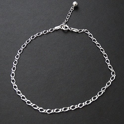 FashionJunkie4Life Sterling Silver Adjustable Link Anklet with Extension, Sterling Silver ankle bracelets for women, Summer bracelets, Foot Jewelry, Boho Jewelry for women - color: Figaro Link