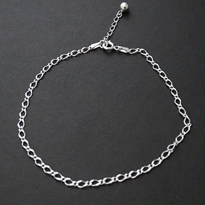 FashionJunkie4Life Sterling Silver Adjustable Link Anklet with Extension, Sterling Silver ankle bracelets for women, Summer bracelets, Foot Jewelry, Boho Jewelry for women - color: Figaro Link