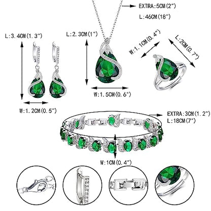 EVER FAITH Pear Cubic Zirconia Wedding Jewelry Set for Bride Bridesmaid - color: Green Silver-Plated-Brass