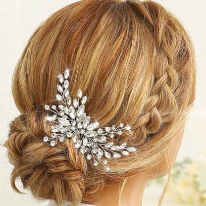 Bride Wedding Hair Comb Silver Crystal Hair Pieces Rhinestone Headpieces Bridal Clip Side Combs Hair Accessories for Women and Girls - color: A-Silver