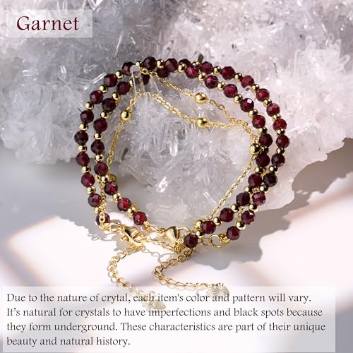 Farfume Crystal Beaded Bracelets for Women 4mm Natural Stone Jewelry Gifts | Natural Beads Gemstone,Handmade,Helper Tool,Yoga Protection,Hypoallergenic,Durability Wear - color: Garnet-Passion & Vitality