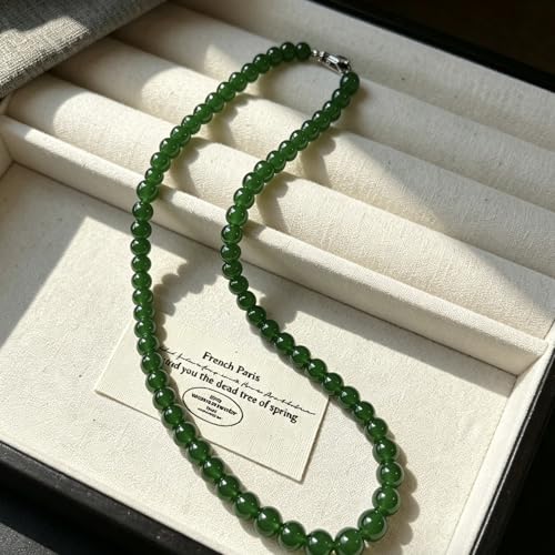 SukAmi 4-10mm Pearl Choker Men Black Pearl Necklace Women Faux Pearl Necklaces 45CM - size: Green-6mm