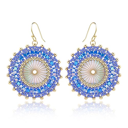 Colorful Bead Earrings For Women Summer Beach Handmade Bead Earrings Bohemia Hoop Dangle Earring For women - color: Blue