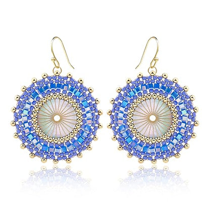 Colorful Bead Earrings For Women Summer Beach Handmade Bead Earrings Bohemia Hoop Dangle Earring For women - color: Blue