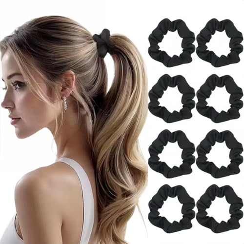8Pcs Small Satin Scrunchies Hair Ties for Women All Hair Types | No Damage No Crease,Thin Elastic Bands Ponytail Holders,Soft Accessories Gift for Girls(Black） - color: Black, size: 1 Count (Pack of 8)