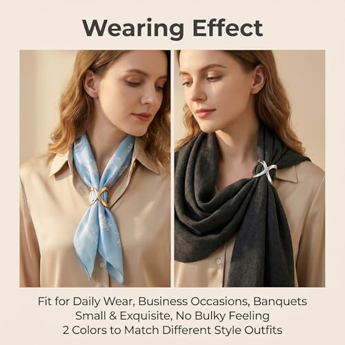 2PCS(Gold+Silver) X Shaped Scarf Ring Buckle Jewelry Silk Scarf Clips Clothing Wrap Holder for T-Shirt Neckerchief Shawl