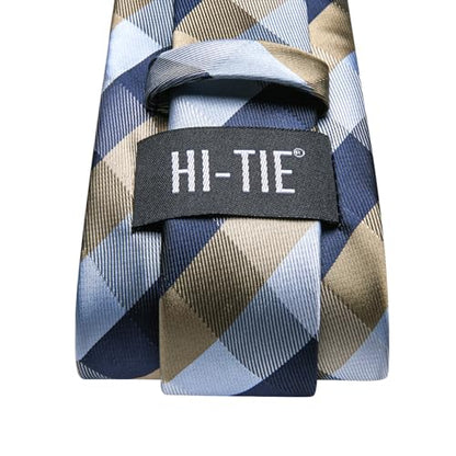 Hi-Tie Men's Silk Ties Formal Woven Classic Necktie Pocket Square Cufflinks Lapel Pin Set Wedding Business - color: A Navy Blue and Grey