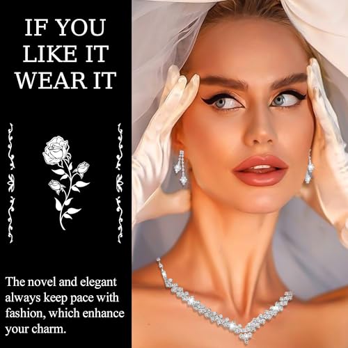 Rhinestone Jewelry Set Crystal Pearl Necklace Bracelet Earrings | Sparkly Necklace Dangle Earrings,Wedding Prom Formal Costume Jewelry Sets for Women - color: Silver2