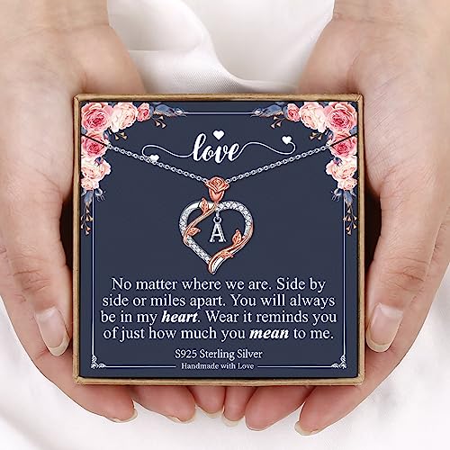 Iefil Anniversary Birthday Gifts for Women, Rose Heart Initial Necklace | Gift Box Packaging, 925 Sterling Silver, Jewelry Gifts for Women Her Wife Mom Girlfriend, Initial A-Z, 19+2inches - color: IEFIL JEWELRY BOX, style: F