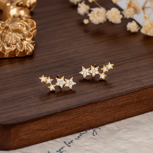 Star 14K Gold Plated Ear Cuff Earrings for Women Non Piercing, Dainty Silver Plated Clip on Cartilage Ear Cuff Non Pierced Trendy CZ Northstar Starburst Sparkling Climber Clawer Earring Jewelry - style: Cluster-2