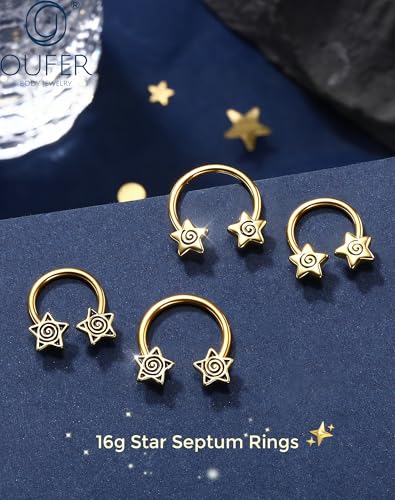 OUFER Septum Rings 16g Septum Jewelry Star Daith Earrings Gothic Tragus Helix Piercing Jewelry for Women Men - color: Gold