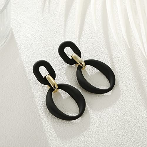 RUOFFETA Acrylic Rectangle Earrings, Fashion Acrylic Square/Oval/Hoop Statement Drop Earrings for Women - color: Black Oval