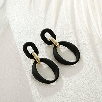 RUOFFETA Acrylic Rectangle Earrings, Fashion Acrylic Square/Oval/Hoop Statement Drop Earrings for Women - color: Black Oval