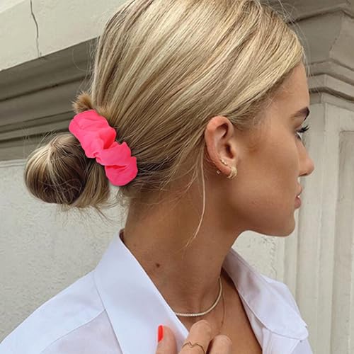 Jaciya Satin Scrunchies for Women Hot Pink Hair Scrunchies Elastic Hair Tie | 24 Pack Elastic Hair Ties for Ponytails and Buns - color: Hot Pink