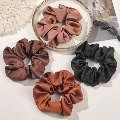 Hair Scrunchies for Women - Hair Ties No Damage Both for Thick Hair or Thin Hair Curl Hair No Crease Scrunchies Ponytail Holder No Hurt Your Hair - color: Black Dark brown Coffe