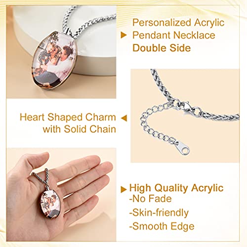 Custom4U Personalized Photo Necklace - Custom Heart/Oval/Round Charm Necklaces with Picture + Chain Adjustable - Stainless Steel/Acrylic Pendant Memorial Jewelry Christmas Gifts for Women - color: F-Oval Shaped
