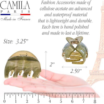 Camila Paris CP3647 French Octopus Hair Clip, 3.25" Large Claw Clips for Thick Hair, Girl Octopus Claw Clip for Women, Strong No-Slip Grip, Wide Jaw Clips for Women, Made in France - color: Green 3.5"