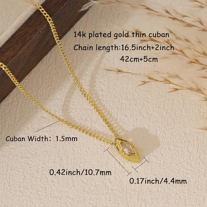 Gold Necklace for Women, 14k Gold Plated Cubic Zirconia Solitaire Pendant Necklace Waterproof Formal Necklaces for Women Cute Simple Necklaces Trendy Gold Jewelry Non Tarnish - color: Gold-Marquise cz