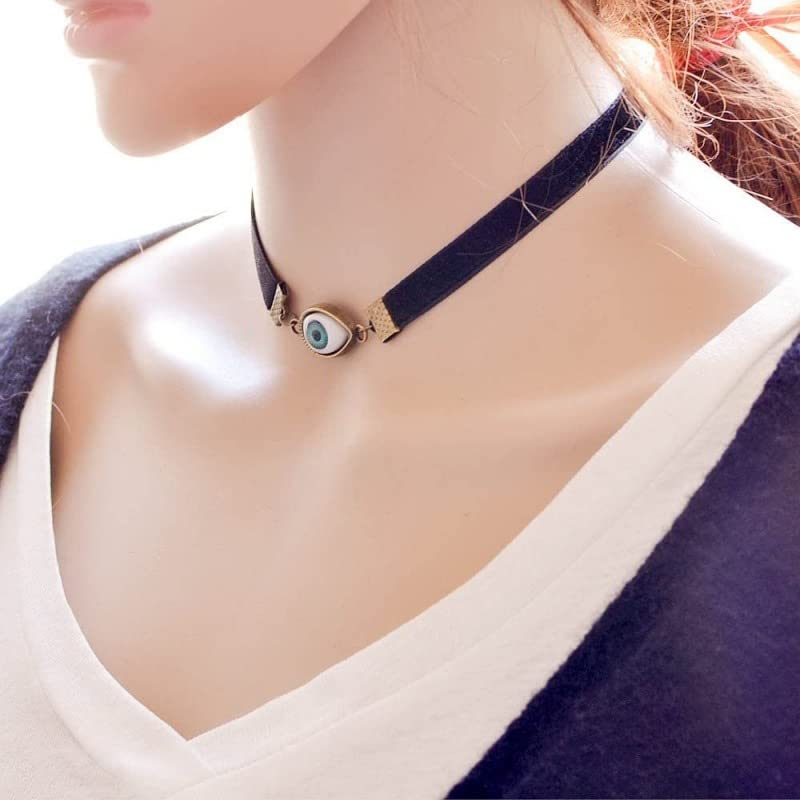 Gothic Black Velvet Goth Choker Necklace for Women,Cameo Black Choker Crow Skull Pendant Necklace Vintage Collar Skull Necklace Gothic Jewelry - style: Evil Eye