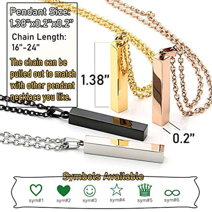 Personalized 3D Vertical Bar Necklace, Custom Necklace Engraved with Any Name Pendant Jewelry Mothers Day Gift - color: Rose Gold Bar+Cable Chain