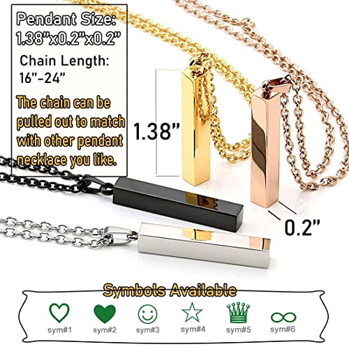 Personalized 3D Vertical Bar Necklace, Custom Necklace Engraved with Any Name Pendant Jewelry Mothers Day Gift - color: Gold Bar+Cable Chain