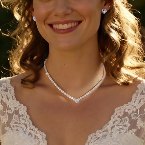 Women's Fashion Jewelry Rhinestone Zircon Necklace and Earring Set Formal Ball Gown Accessories Silver Floral Pendant Bridal Wedding Jewelry Suitable for Weddings, Balls, Banquets, and All Special Occasions - style: GST007