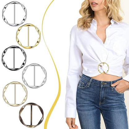 10PCS Silk Scarf Ring Clip T-shirt Tie Clips for Women Fashion Waist Buckle for Shirts Clothing Silver Zinc Alloy Plastic Clothing Ring Wrap Holder with 1 Exquisite Box