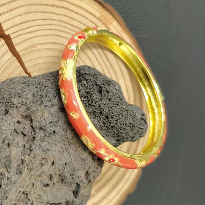 Cloisonne Bracelet For Women, Chunky Bangle Trendy Cute Flower Enamel Bangles Multi Tone Engraved Cuff Gold Plated Bracelets Stackable Wife Jewelry Friendship Gift - color: Light Green