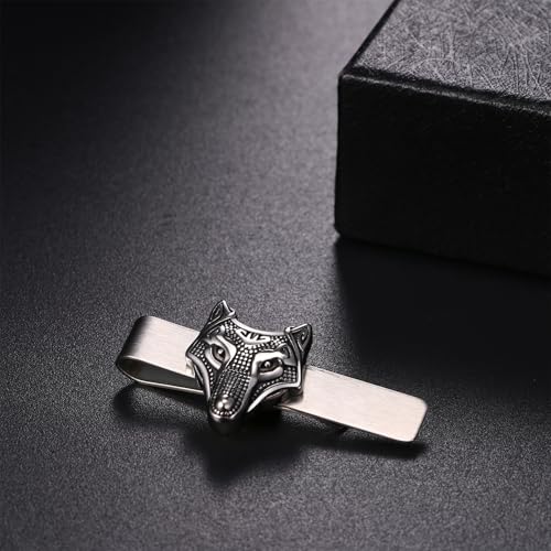 Mens Viking Cufflinks and Tie Clip: Norse Viking Tuxedo Shirt Cuff Links and Cool Tie Clip Shirt Accessories for Business Valentines Christmas Birthday - style: Wolf Head Tie Clip