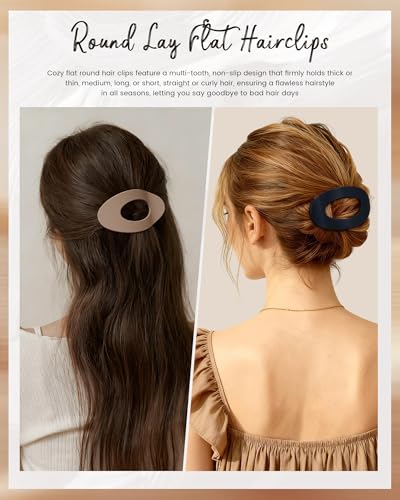 Mesovor 6 Pack Flat Hair Claw Clips, 4.33" Nonslip Round Lay Hair Clips | Strong Hold French Large Flat Hairclips for Lying Down, Yoga, Driving (Brown Matte) - color: Brown Matte