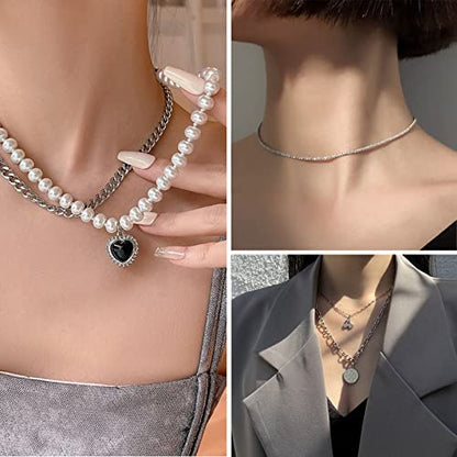 IFKM 36 PCS Silver Plated Jewelry Set with 3 PCS Necklace, 12 PCS Bracelet, 7 PCS Ear Cuffs Earring, 14 Pcs Knuckle Rings for Women Valentine Anniversary Birthday Friendship Gift - color: 36 Pcs Silver