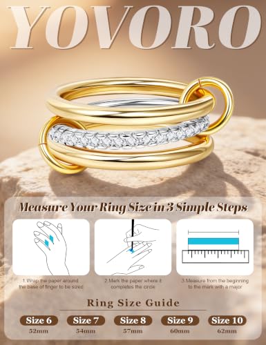 18K Gold Plated Stackable Rings for Women CZ Mixed Metal Statement Rings Set Non Tarnish Interlocked Stacked Ring Unique Connected Band Thumb Ring Fashion Multi-layer Wedding Ring Jewelry Size 6-10 - style: Gold Style A