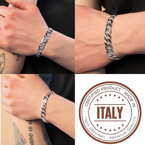 QUADRI 925 Sterling Silver Bracelet for Men - Cuban Link Bracelet for Men | Chain Bracelet for Men - Esclava de Plata 925 para Hombre - 7.5" to 8.5" - size: Length 7.5 Inches (small), style: 12mm