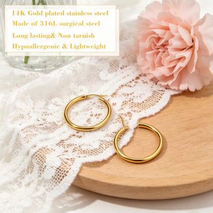 4 Pairs Gold Silver Small Hoop Earrings Huggie for Women Surgical Steel Set | 10/12/14/16 mm, Hypoallergenic, Lightweight Hoop Earrings Set, 14K Gold Silver 316L Stainless Steel, Multiple Piercings - color: Gold/4 Pairs